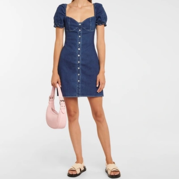 STAUD Sur Sweetheart-neck Denim Mini Dress - Picture 2 of 4